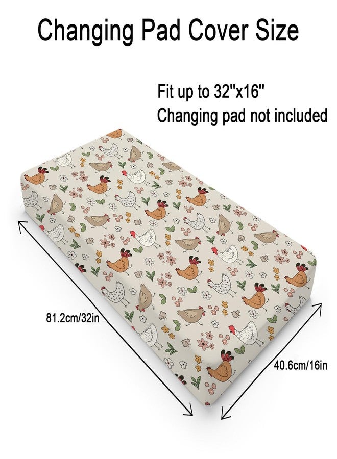 KASTLEE Cute Chicken Floral Baby Changing Pad Covers for Boy Girl 32''x16'' Hens Roosters Boho Retro Flowers Fitted Diaper Change Table Sheets Spring Farm Animals Soft Breathable Nursery Changing Table Mats - Image 2